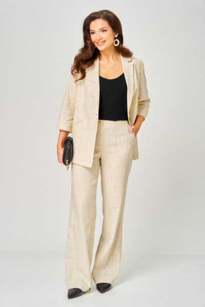 Брюки, жакет LeNata 20554 бежевый-в-клетку - фото 3