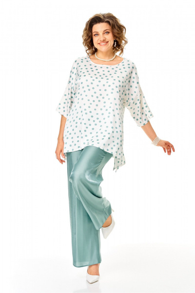 Блуза, брюки Anastasia 1341 бирюзовый-горох - фото 6
