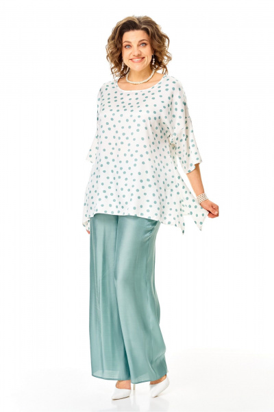 Блуза, брюки Anastasia 1341 бирюзовый-горох - фото 3