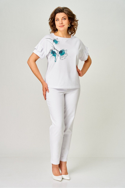 Джемпер Rumoda 2069 белый/бирюза - фото 7