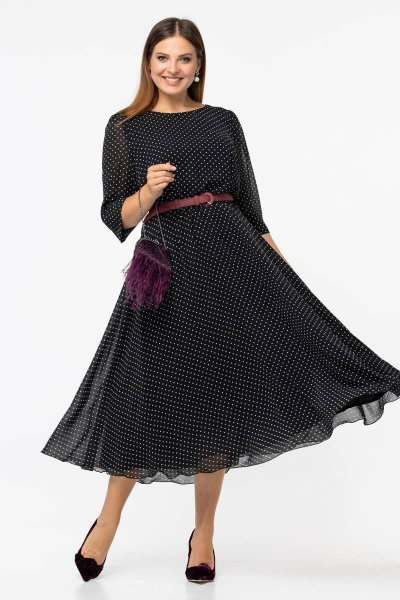 Черное шифоновое платье с пышной юбкой солнце и воланами Vita 2-002VT-2-0 - фото 1
