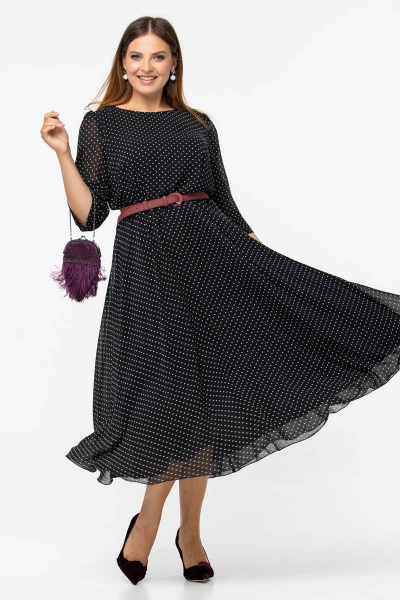 Черное шифоновое платье с пышной юбкой солнце и воланами Vita 2-002VT-2-0 - фото 3