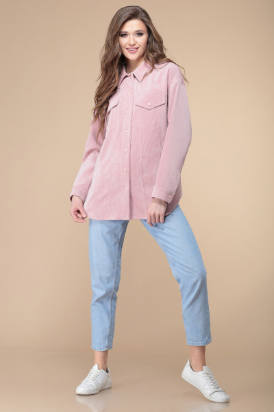 Жакет свободного кроя из вельвета с имитацией карманов Линия Л А-1860 пыльно_ розовый - фото 2