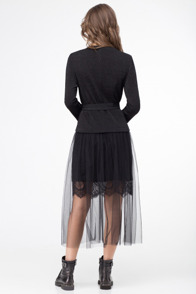Демисезонное платье с двойной юбкой и кружевом Линия Л Б-1706 чёрный - фото 5