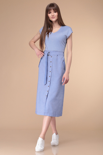 Летнее платье комбинированное из трикотажа и текстиля Линия Л Б-1733 голубой - фото 1