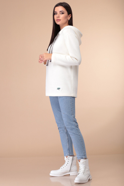 Спортивная туника с капюшоном из трикотажа с нашивкой Линия Л Б-1821 молоко - фото 5