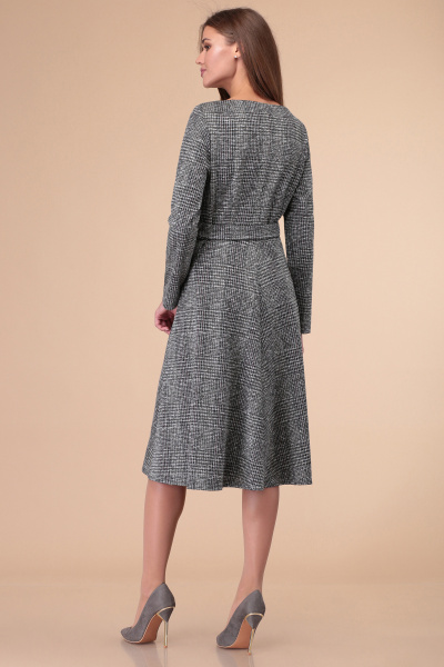Приталенное платье из трикотажа с клеточным принтом и поясом Линия Л Б-1828 клетка - фото 4