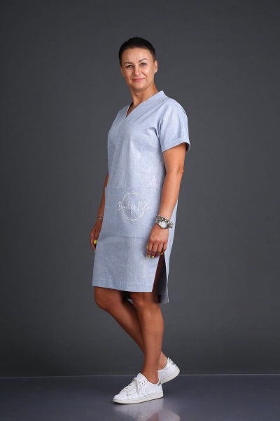 Летнее платье из льняной ткани с жемчужным напылением ZigzagStyle 348 голубой - фото 4