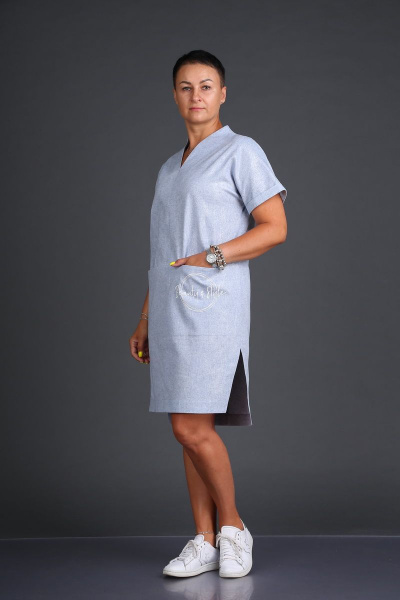 Летнее платье из льняной ткани с жемчужным напылением ZigzagStyle 348 голубой - фото 3