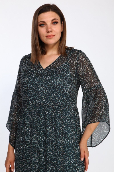 Демисезонный комплект из шифона и текстиля с вытачками Lady Style Classic 1802/2 черный-зеленый - фото 4