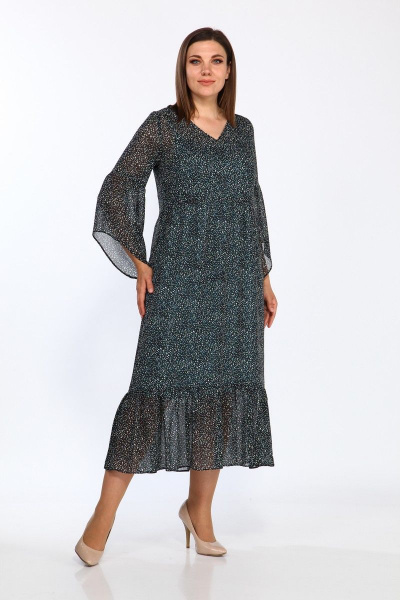 Демисезонный комплект из шифона и текстиля с вытачками Lady Style Classic 1802/2 черный-зеленый - фото 1