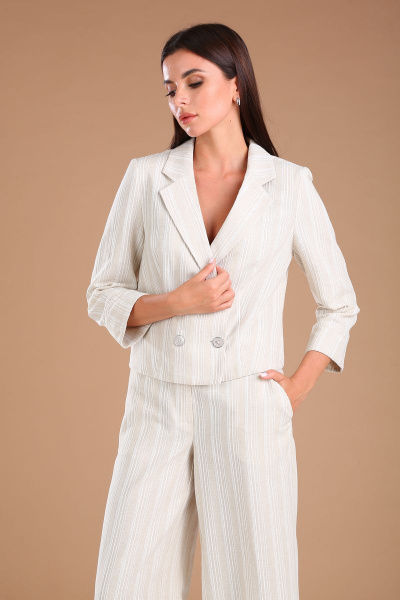 Брюки, жакет Viola Style 20566 бежевый_в_полоску - фото 2