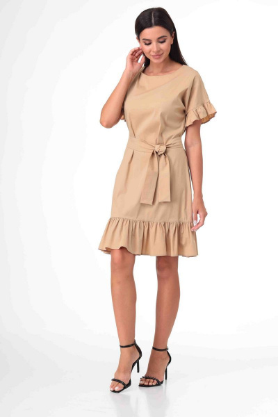 Платье из текстиля с воланами и поясом Talia fashion 359 беж - фото 3