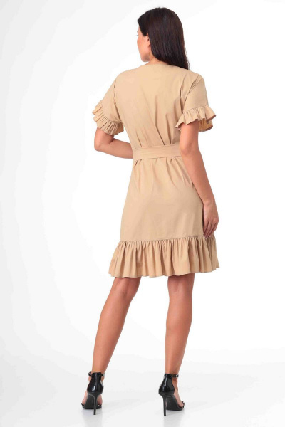 Платье из текстиля с воланами и поясом Talia fashion 359 беж - фото 7