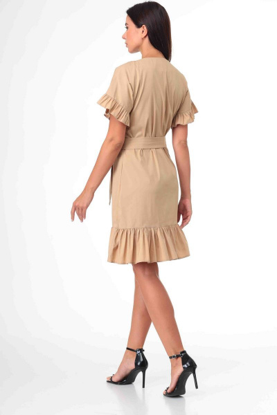 Платье из текстиля с воланами и поясом Talia fashion 359 беж - фото 6