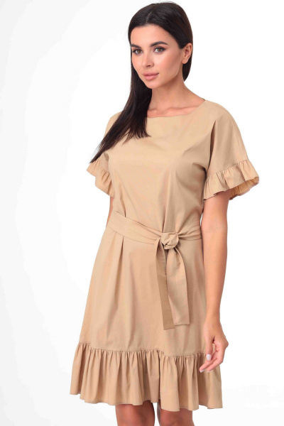 Платье из текстиля с воланами и поясом Talia fashion 359 беж - фото 5