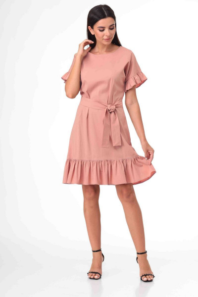Платье из хлопка с воланами и коротким рукавом Talia fashion 359 пыльная_роза - фото 1