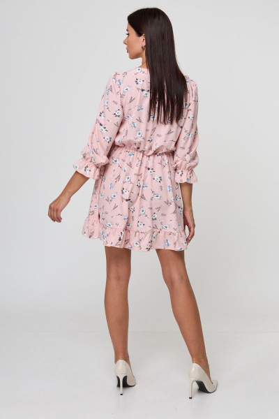 Платье стиль беби-долл с рюшей и кружевной отделкой Anelli 1023 пудра_цветы - фото 6