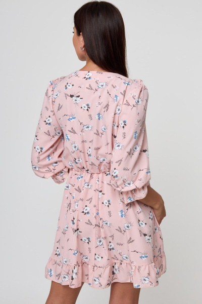 Платье стиль беби-долл с рюшей и кружевной отделкой Anelli 1023 пудра_цветы - фото 5