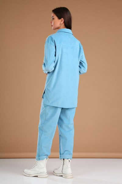 Брюки и рубашка из вельвета хлопка демисезонный костюм Viola Style 20567 голубой - фото 3