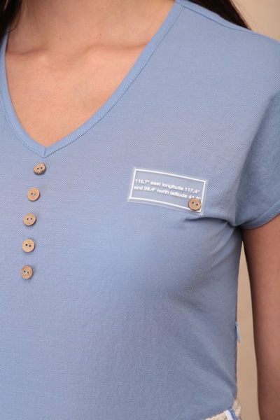 Платье миди с вырезом V из текстиля и трикотажа Линия Л Б-1813 голубой-полоска - фото 2