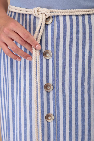 Платье миди с вырезом V из текстиля и трикотажа Линия Л Б-1813 голубой-полоска - фото 3