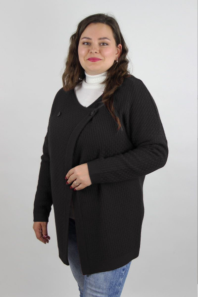 Жакет женский черный демисезонный с удлиненной линией и вязаного шерстяного материала Полесье С2577-18 8С0548-Д43 158,164 черный - фото 1