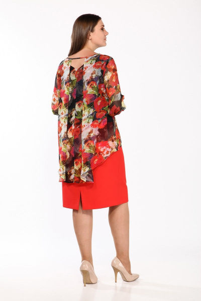 Платье Lady Style Classic 1343/4 красный+принт - фото 3