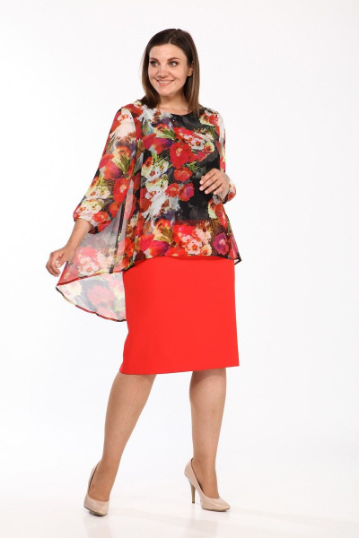 Платье Lady Style Classic 1343/4 красный+принт - фото 1