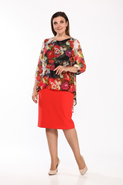 Платье Lady Style Classic 1343/4 красный+принт - фото 2