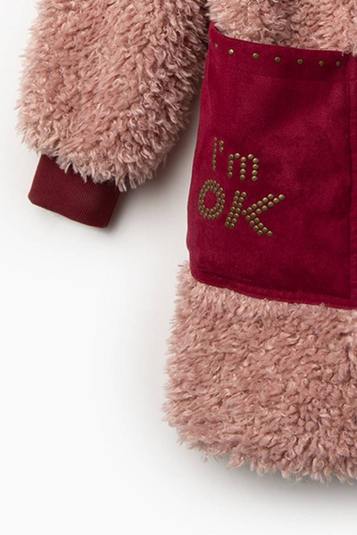 Пальто из искусственного меха с декором из замши и стразами Bell Bimbo 203037 т.розовый - фото 4