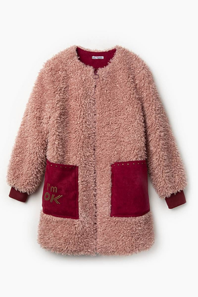 Пальто из искусственного меха с декором из замши и стразами Bell Bimbo 203037 т.розовый - фото 2