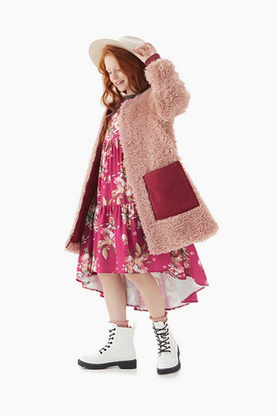 Пальто из искусственного меха с декором из замши и стразами Bell Bimbo 203037 т.розовый - фото 1