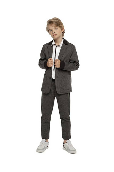 Джентльменский жакет из трикотажа и хлопка для мальчика Bell Bimbo 192161 графит меланж - фото 3