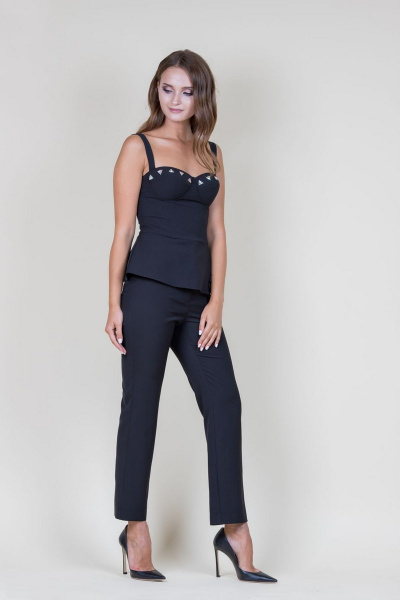 Нарядный синий топ приталенного силуэта со стразами S. Veles 2-151 - фото 1