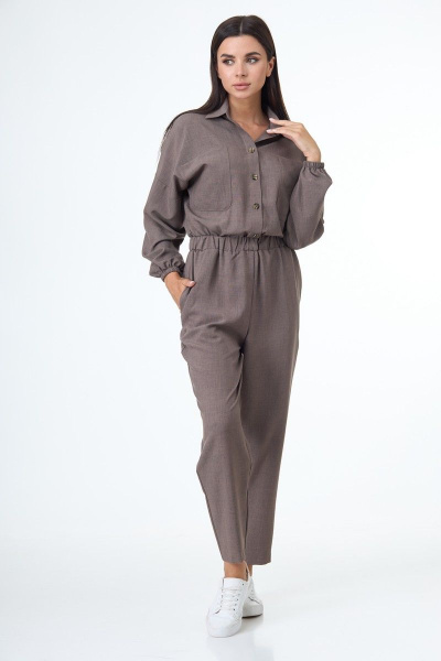 Комбинезон свободного силуэта на резинке для повседневной носки Anelli 886 бежевый - фото 2