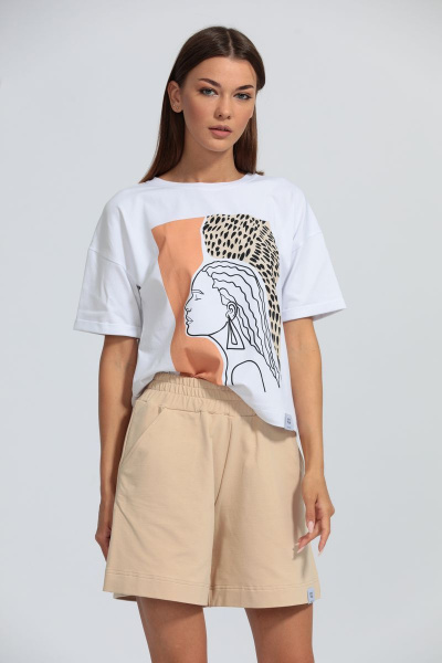 Футболка с подворотом рукава, свободная из хлопка Kivviwear 4026.01 - фото 1