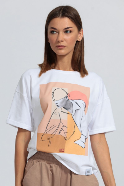 Футболка с подворотом рукава, свободная из хлопка Kivviwear 4026.02 - фото 2