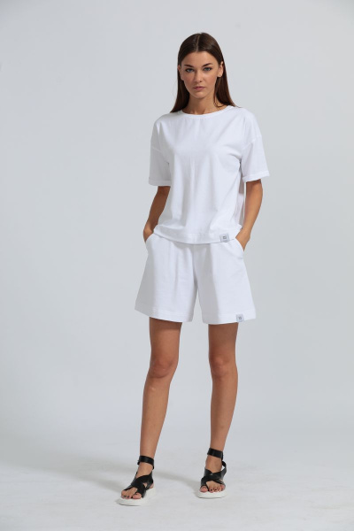 Женские оверсайз шорты с удлиненной моделью из футера Kivviwear 4027 белый - фото 1