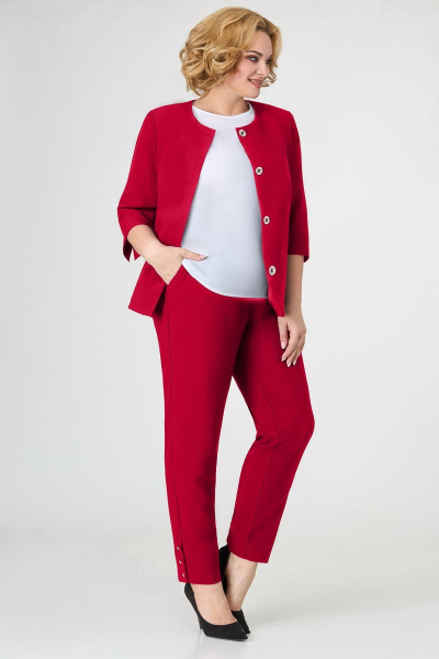 Костюм 2-ка из текстиля с рельефами и разрезами Swallow 388 красный - фото 2