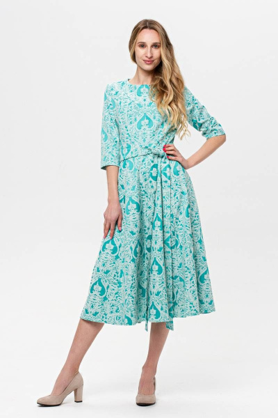Летнее платье из текстиля и хлопка с жаккардовым узором BirizModa 21С0001 бирюзовый - фото 1