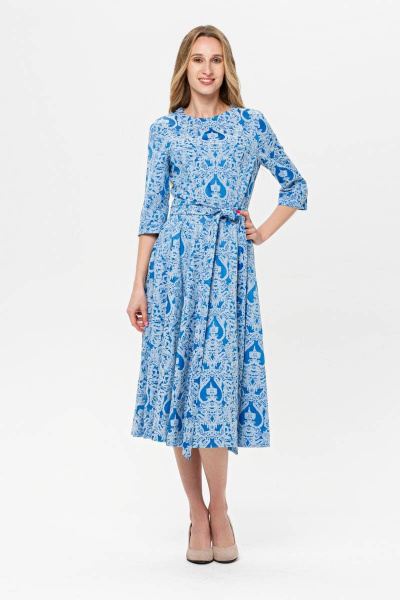 Летнее хлопковое платье с жаккардовым узором и приталенным фасоном BirizModa 21С0001 синий - фото 1