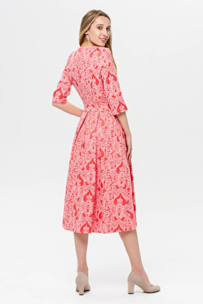 Летнее хлопковое платье с жаккардовым узором и с широкой складкой BirizModa 21С0002 коралловый - фото 2