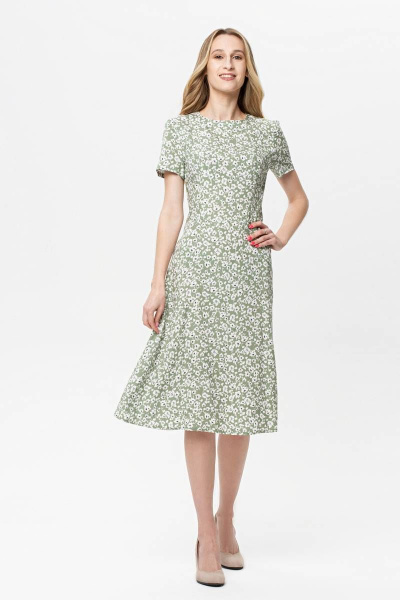 Летнее вискозное платье с цветочным принтом и приталенным силуэтом BirizModa 21С0009 зеленый - фото 1