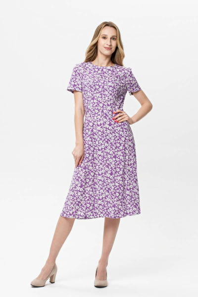 Платье приталенное с коротким рукавом и цветочным принтом BirizModa 21С0009 лаванда - фото 1