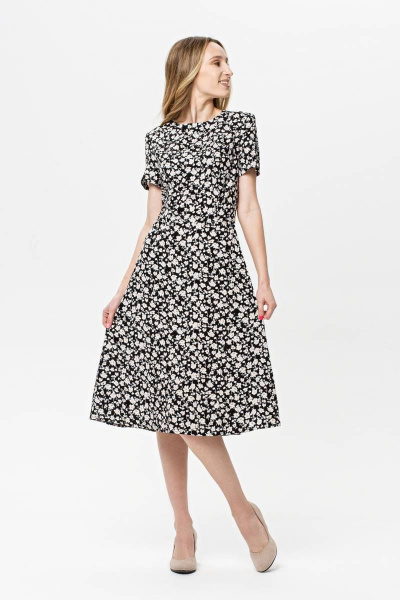 Платье из вискозы на каждый день с цветочным принтом BirizModa 21С0009 черный,бежевый - фото 1