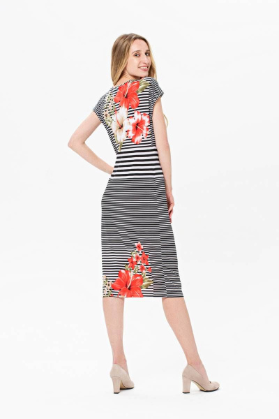 Платье из вискозы с оригинальным принтом и коротким рукавом BirizModa 21С0010 белый,коралловый - фото 2