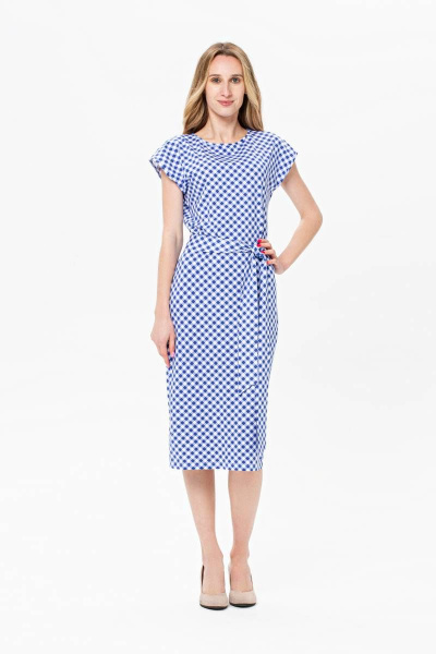 Платье из вискозы прямиое с чуть спущенным рукавом и поясом BirizModa 21С0013 голубой - фото 1