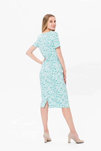 Платье из хлопка с нежным цветочным узором и поясом BirizModa 21С0016 бирюза - фото 2