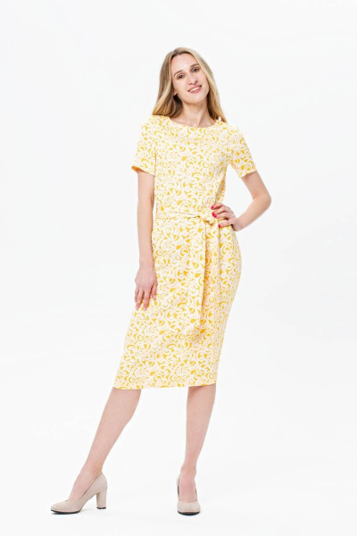 Платье из хлопка с романтичным дизайном и поясом BirizModa 21С0016 желтый - фото 1
